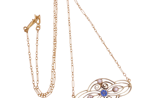 Edwardian Necklace Sapphire Diamond .65 TGW