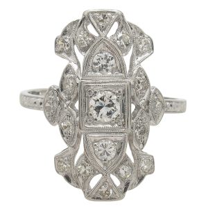Elongated Art Deco Diamond Ring 0.50 carats Platinum