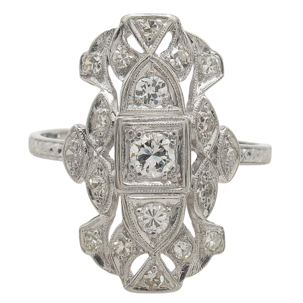 Art Deco Elongated 0.48ctw Diamond Ring Platinum