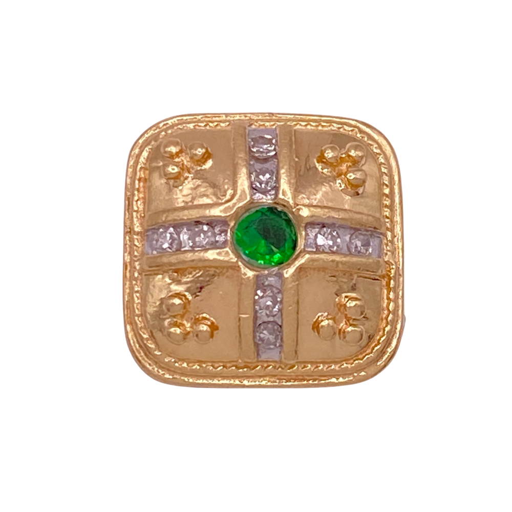 Victorian Revival Slide Charm 14K Gold Emerald and Diamond .18 Carat TGW