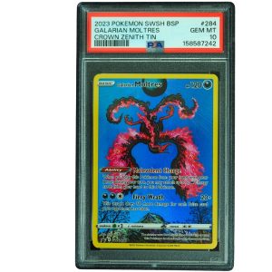 Galarian Moltres #SWSH284 Crown Zenith Tin BSP Holo PSA 10 Pokemon Card Front