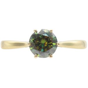 Green Moissanite Solitaire Ring 10K Gold front