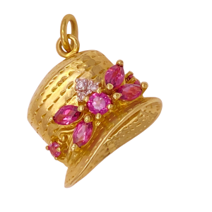 Jeweled Cloche Hat Charm 14K