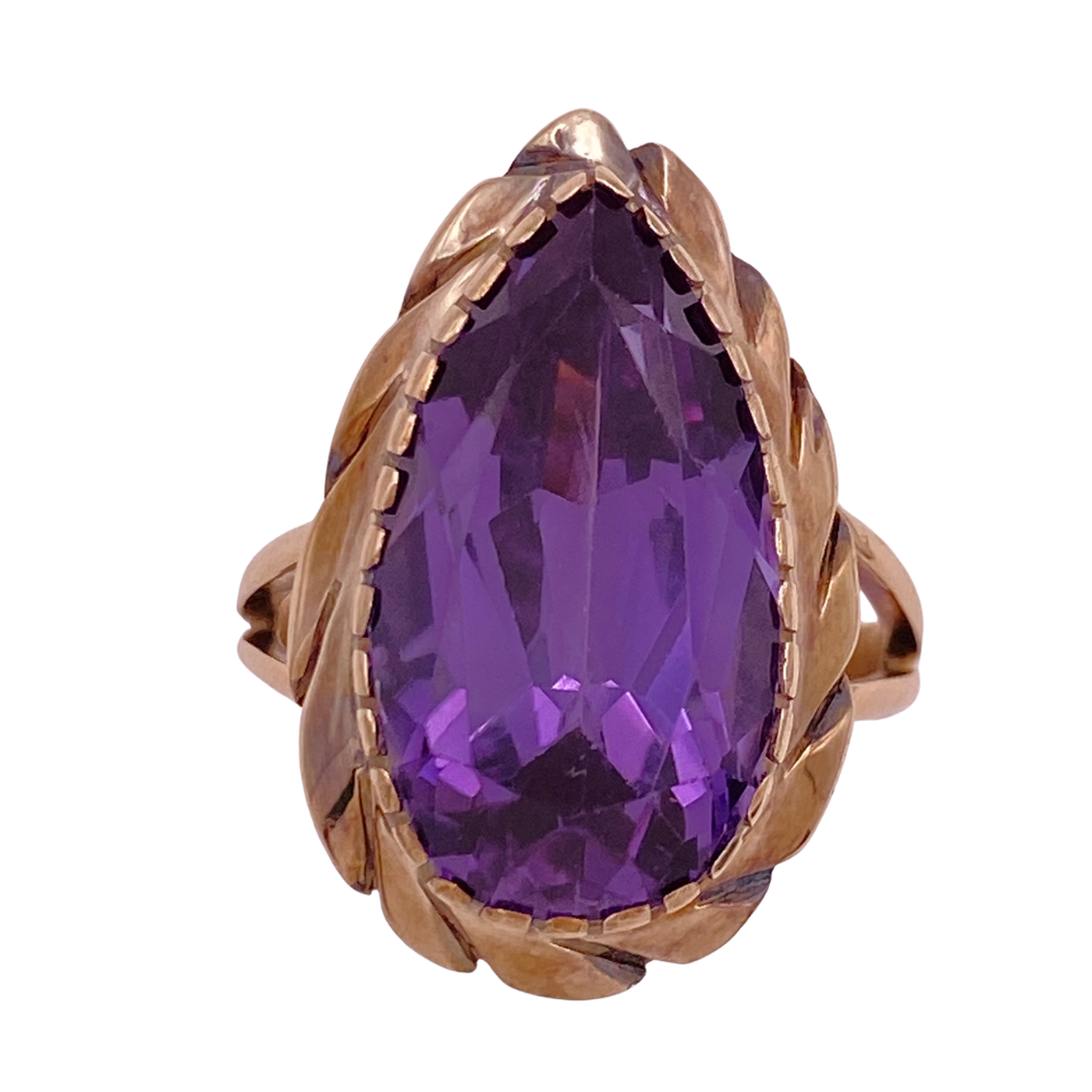 Vintage Lab Alexandrite Ring 12.79 Carat Pear Cut 10K Gold