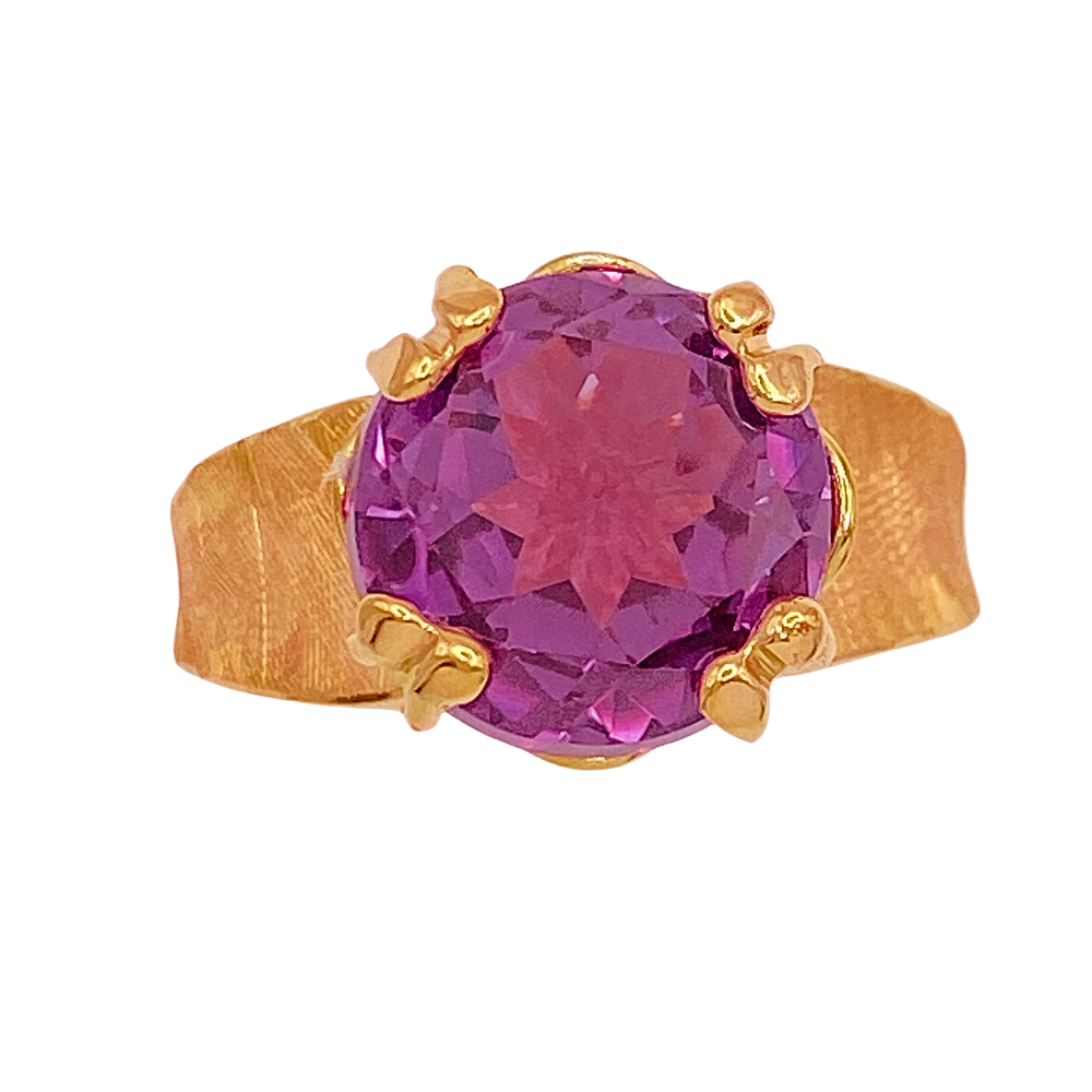 Vintage Lab Alexandrite Ring 5.20 Carat 14K Rose Gold, Egyptian