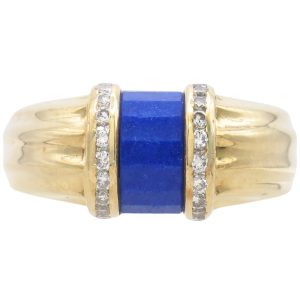 Lapis Lazuli Domed Band Ring 14K Gold front