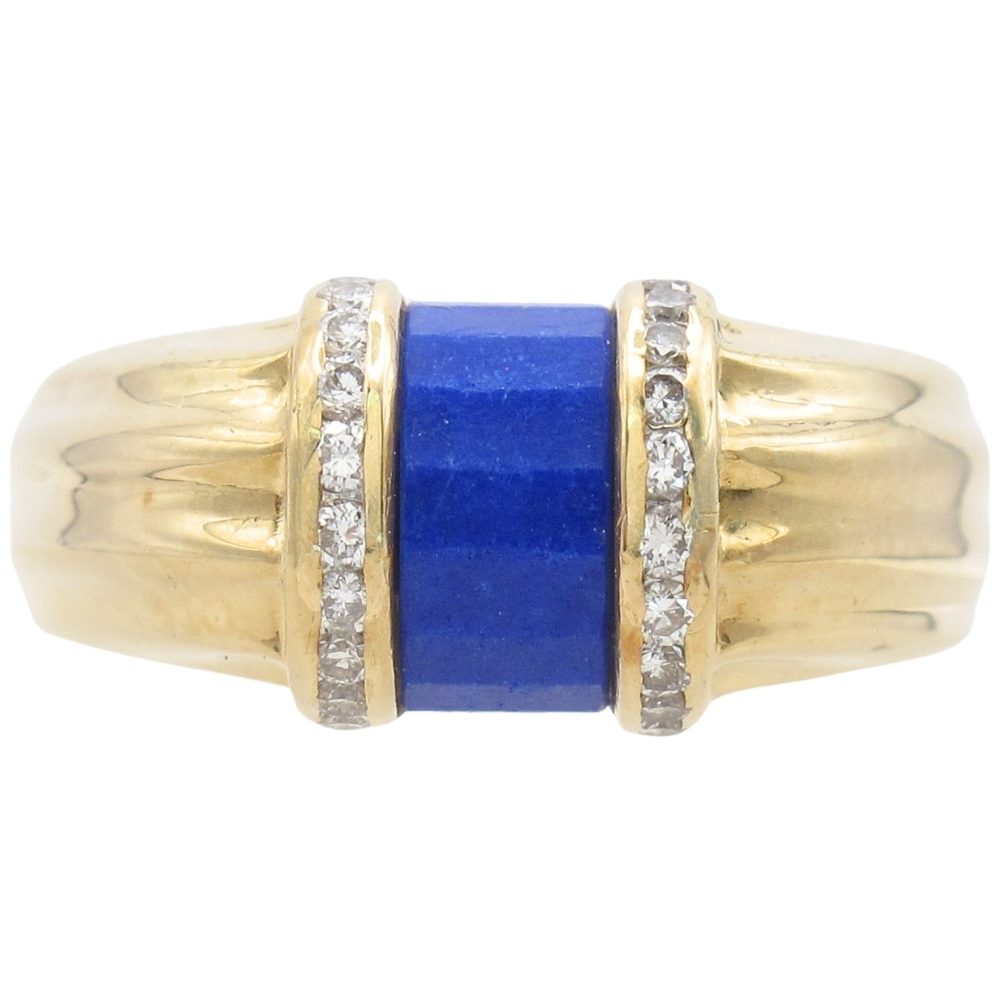 Lapis Lazuli Domed Band Ring 14K Gold