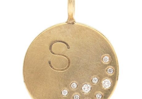 Letter S Diamond Disc Charm Pendant 14K Gold front