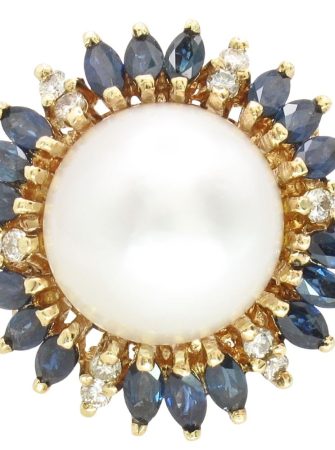 Mabe Pearl Ring with Sapphire Halo 14K