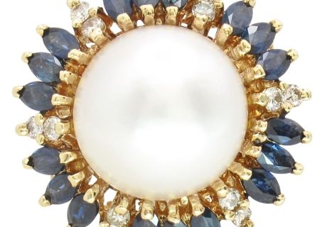 Mabe Pearl Ring with Sapphire & Diamond Halo in 14K Yellow Gold
