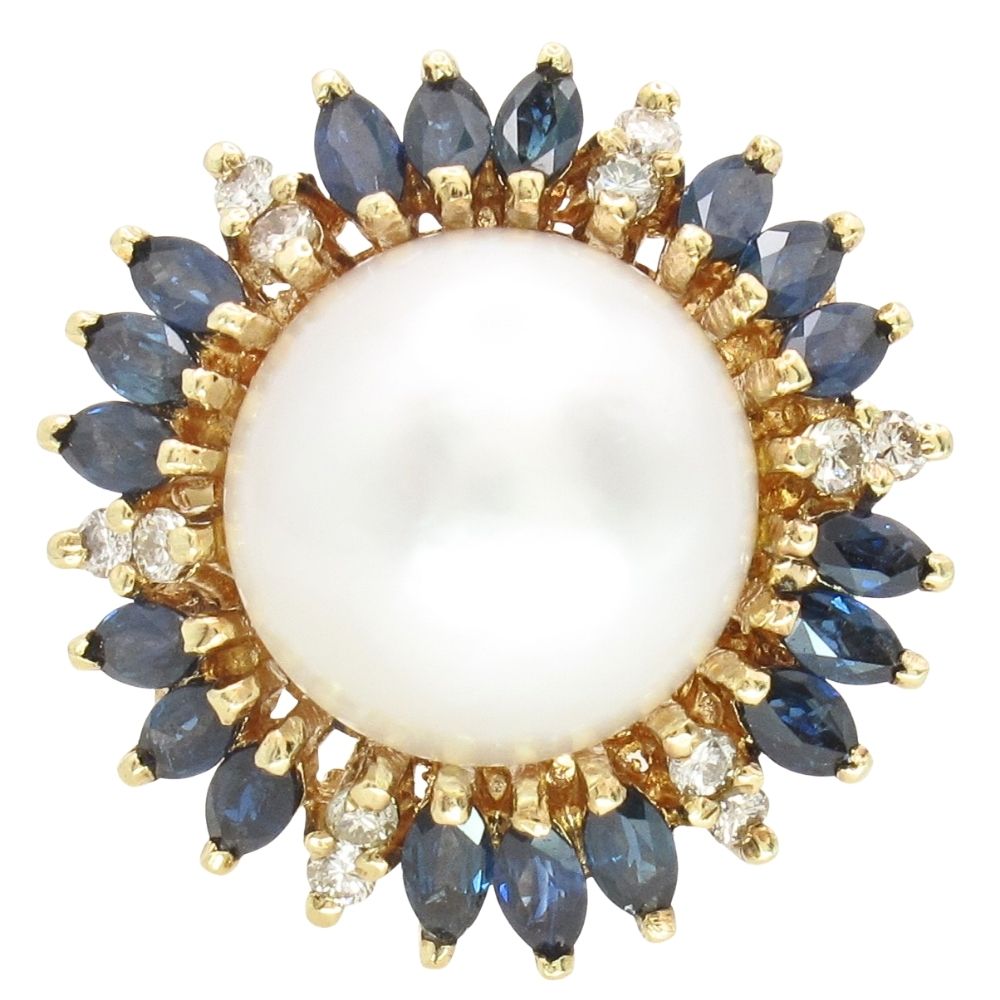 Mabe Pearl Ring with Sapphire Halo 14K