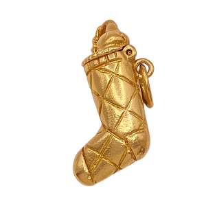 Moving Vintage Holiday Charm 14K Gold Christmas Stocking Three-Dimensional