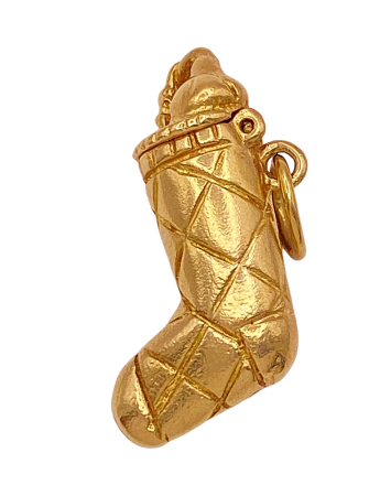 Moving Vintage Holiday Charm 14K Gold Christmas Stocking Three-Dimensional