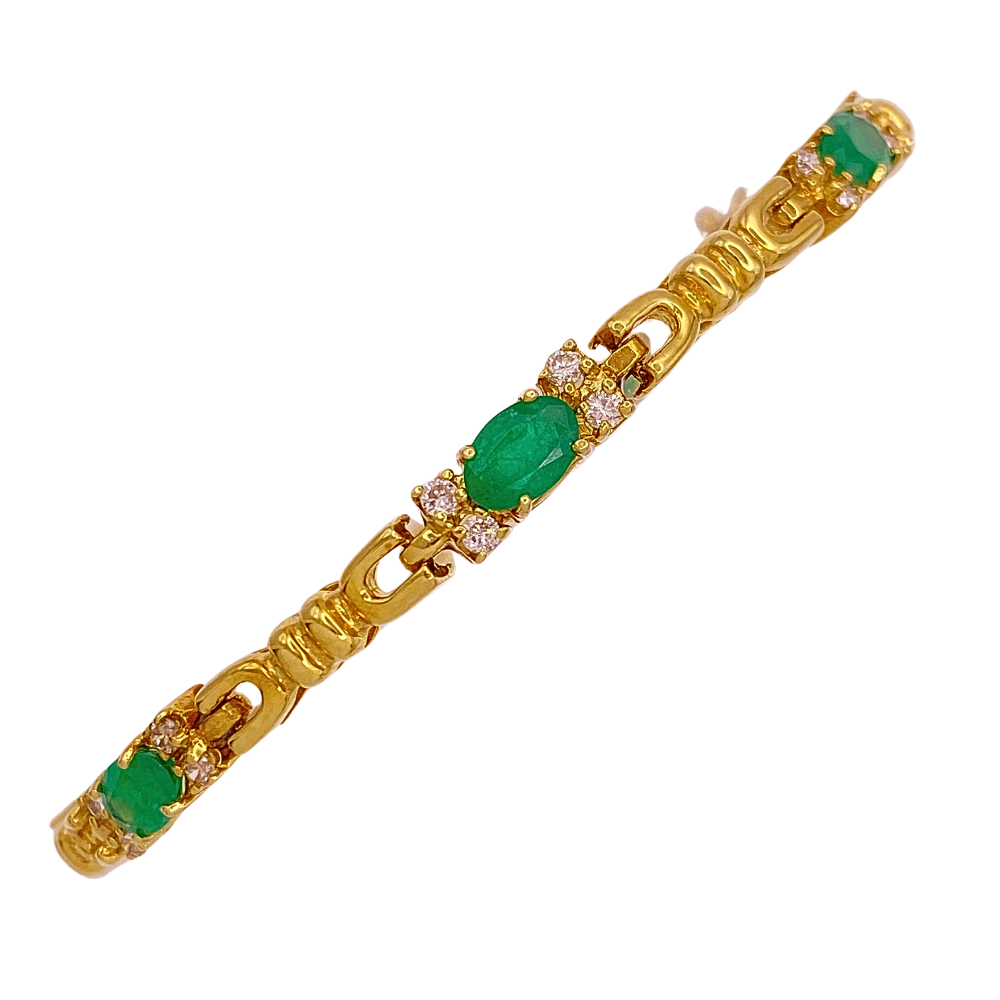 Natural Emerald and Diamond Bracelet 3.92 Carat TGW 14K Gold