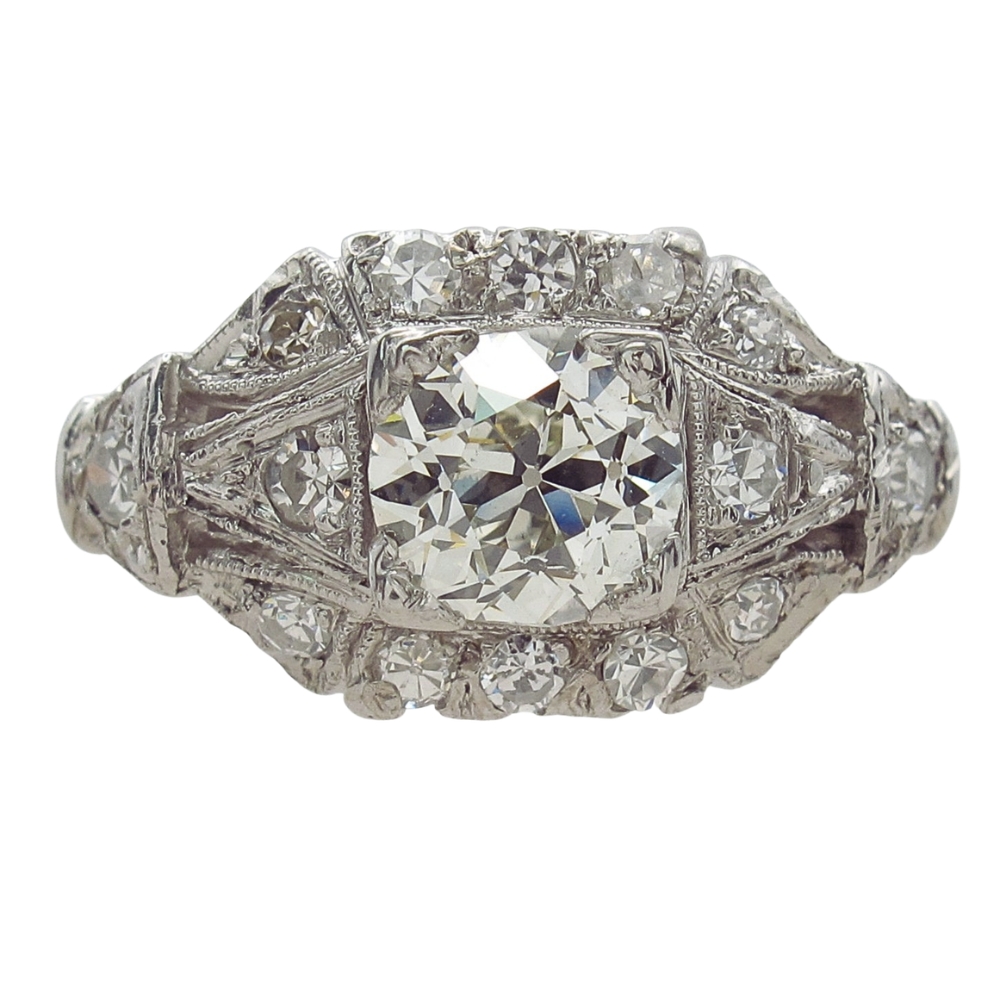 Art Deco 1.23ctw Old European Diamond Platinum Engagement Ring