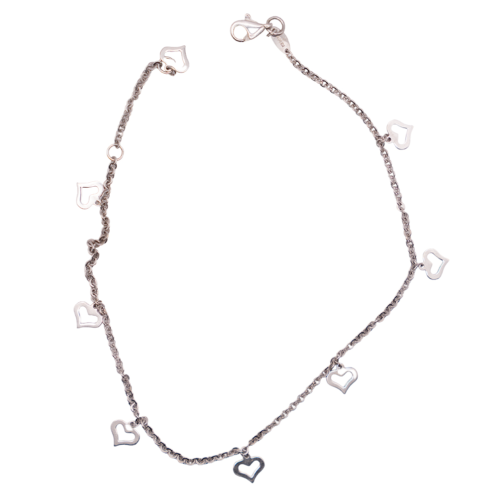 Dainty Open Hearts Anklet 18k White Gold