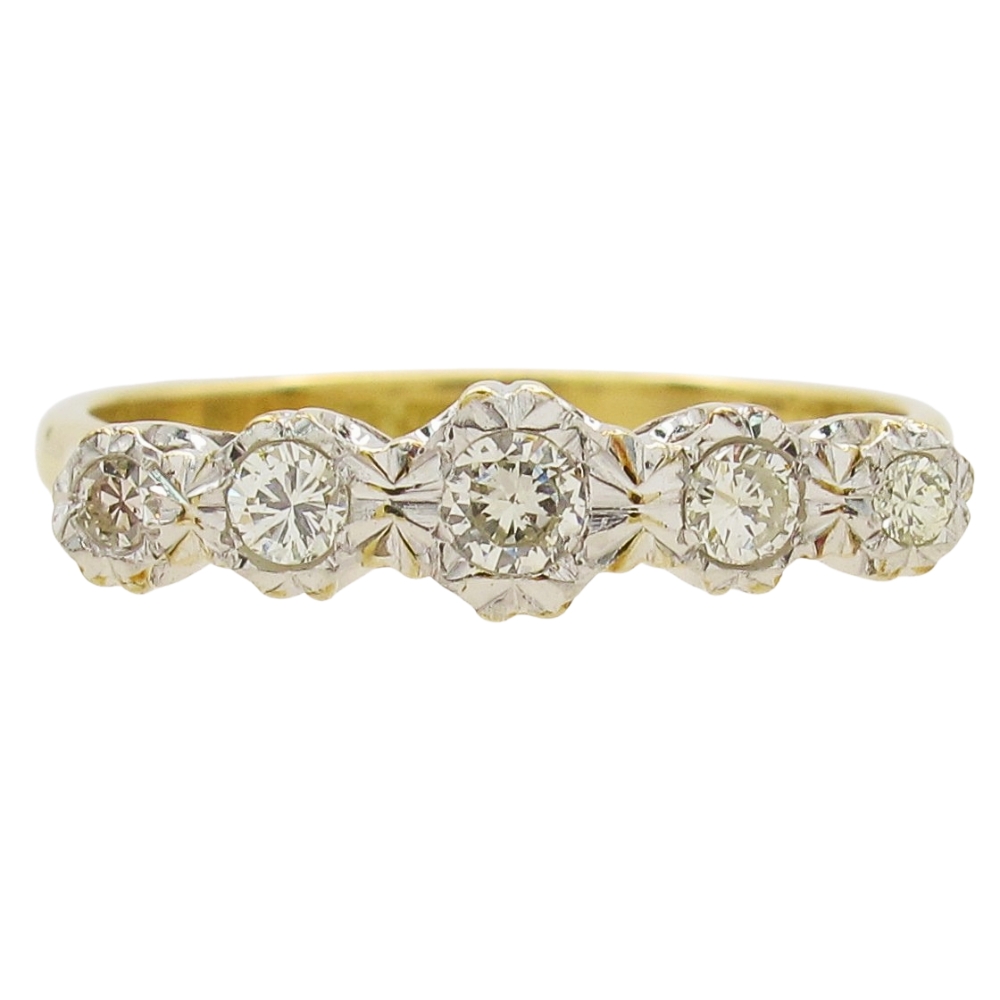 Vintage Five Diamond Wedding Band 18k & Platinum