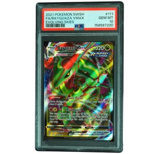 Rayquaza VMAX #111_203 Evolving Skies UR Holo PSA 10 Pokemon Card Front