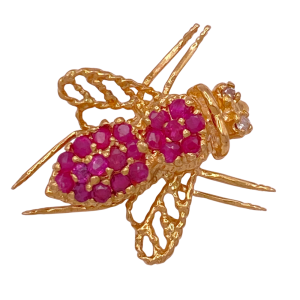 Ruby Diamond Bee Pendant 14KYG