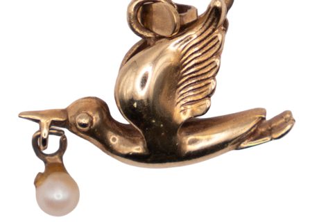 Stork Holding Pearl 9k Yellow Gold
