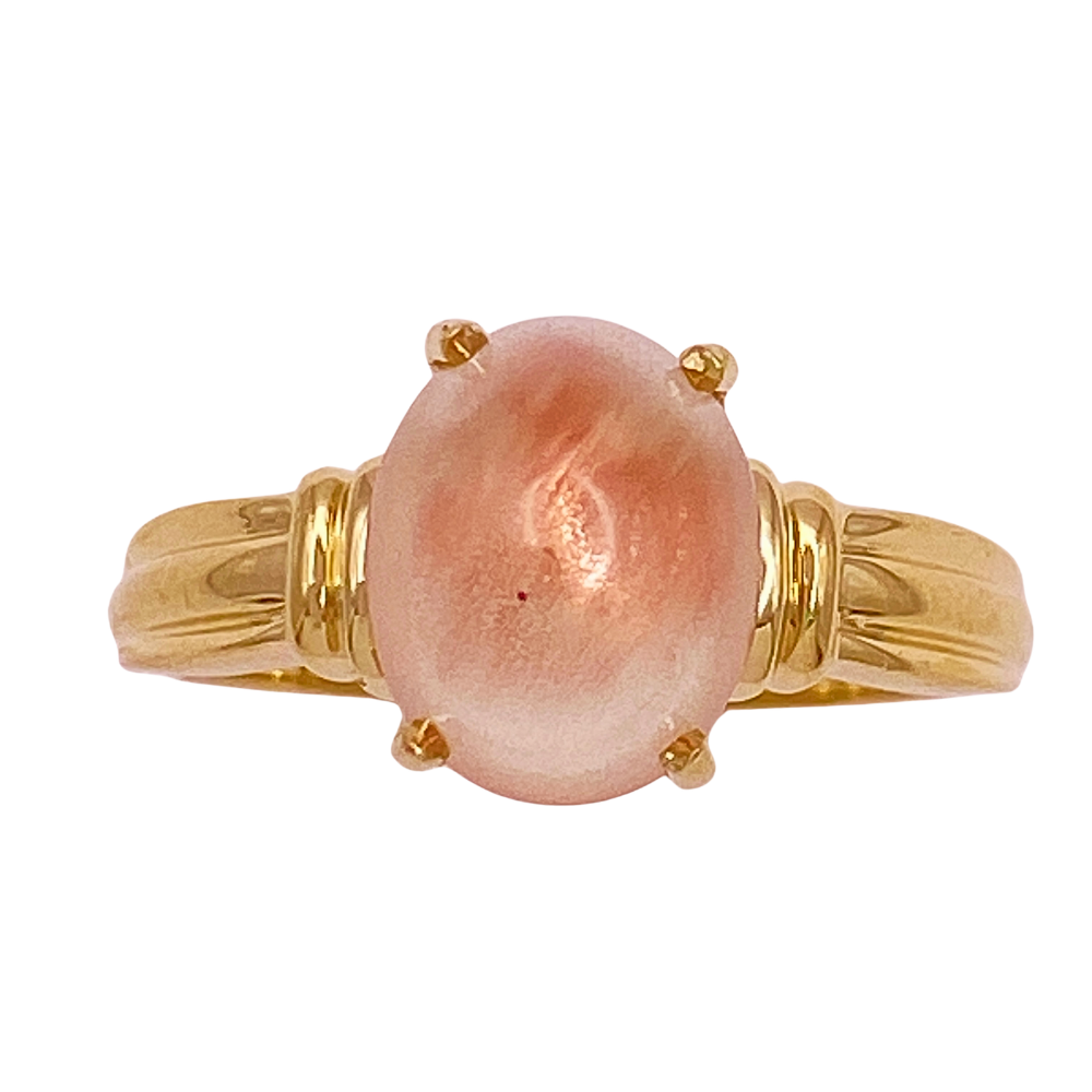 Natural Sunstone Cabochon Ring 2.95 Carat 14K Gold