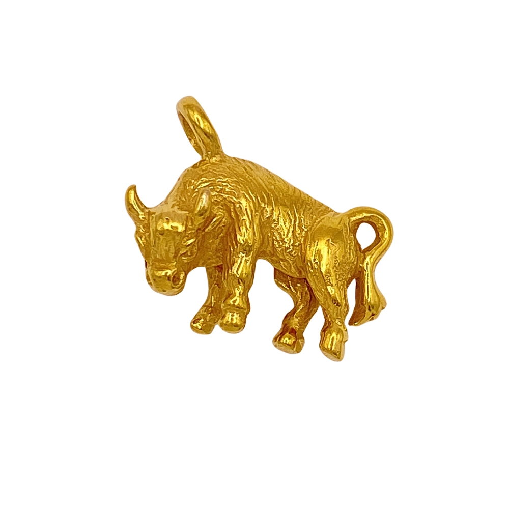 Zodiac Taurus Bull Vintage Charm 14K Gold Three Dimensional Reversible