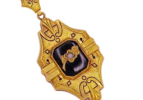 Victorian Pendant 14K Onyx Seed Pearl