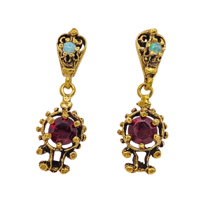 Victorian Revival Earrings Garnet Opal 14K