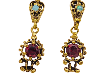 Victorian Revival Earrings Garnet Opal 14K