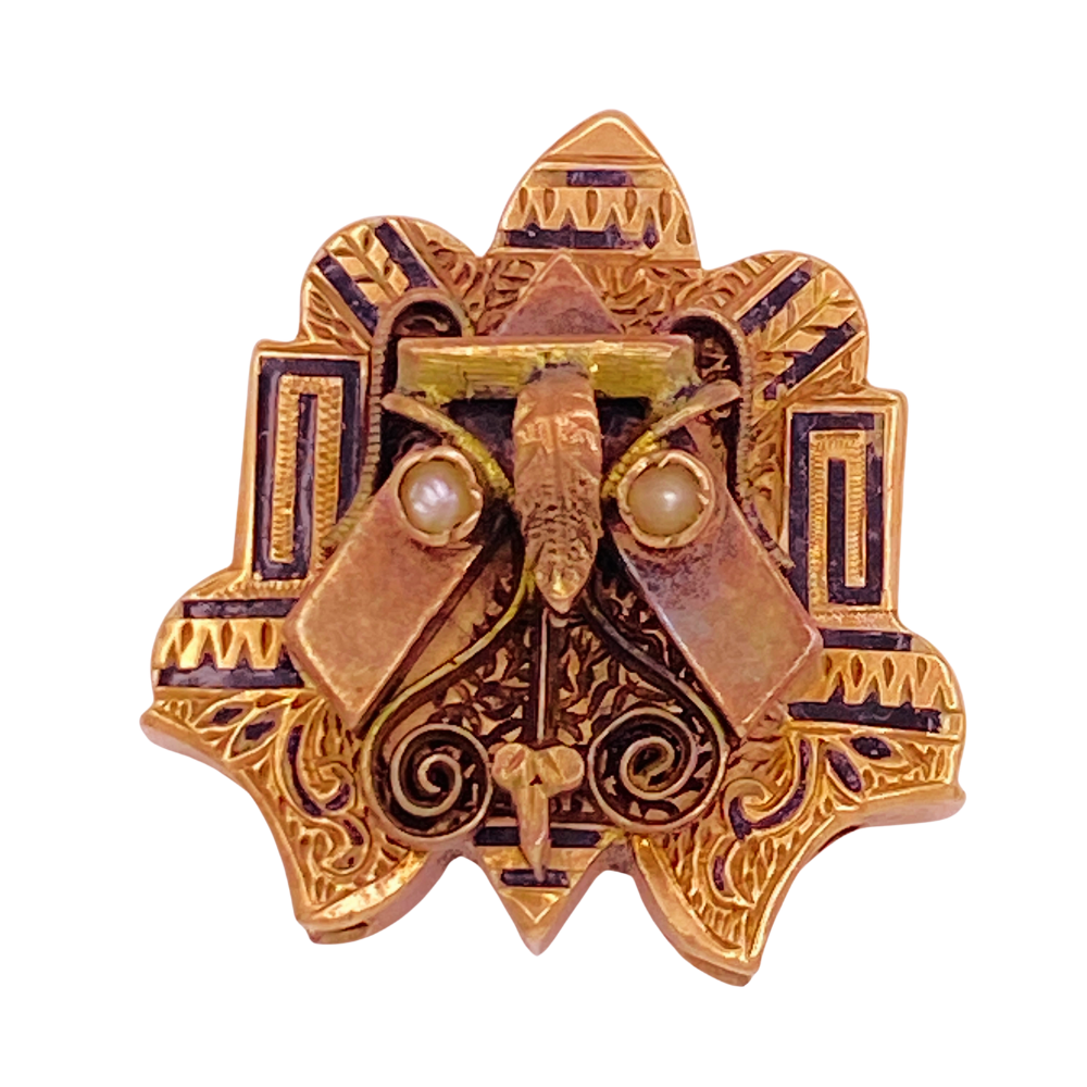 Victorian Era Slide Charm 10K Gold Seed Pearl Enamel Details