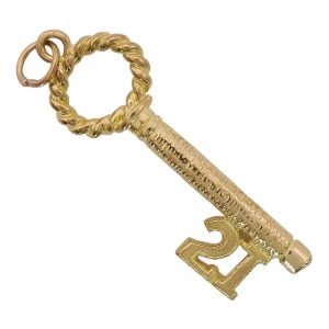 Vintage 21 Key Charm 9k Yellow Gold