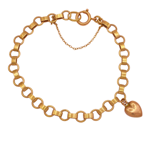Vintage 9K English Gold Heart Charm Bracelet