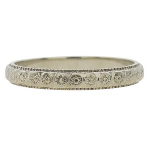 Vintage Engraved Floral Migrain White Gold Wedding Band