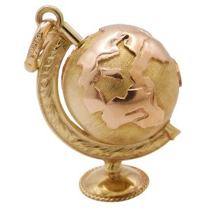 Vintage Moving Three Dimensional Globe Charm 14k Yellow Rose
