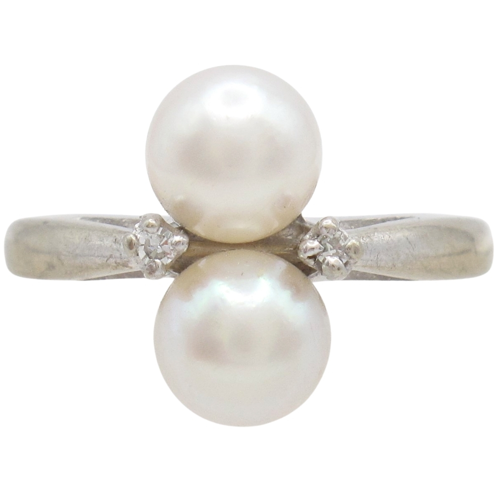 Vintage Two-Stone Cultured Pearl Ring 14K White Gold