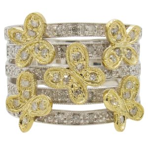Wide Two Tone Butterfly Diamond Band Three Dimensional