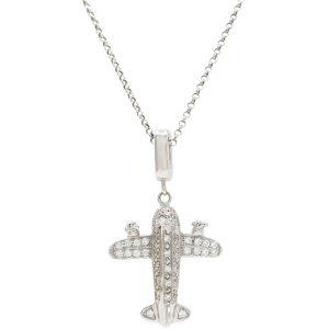 0.30ctw Diamond Airplane Pendant Necklace 18K White Gold pendant
