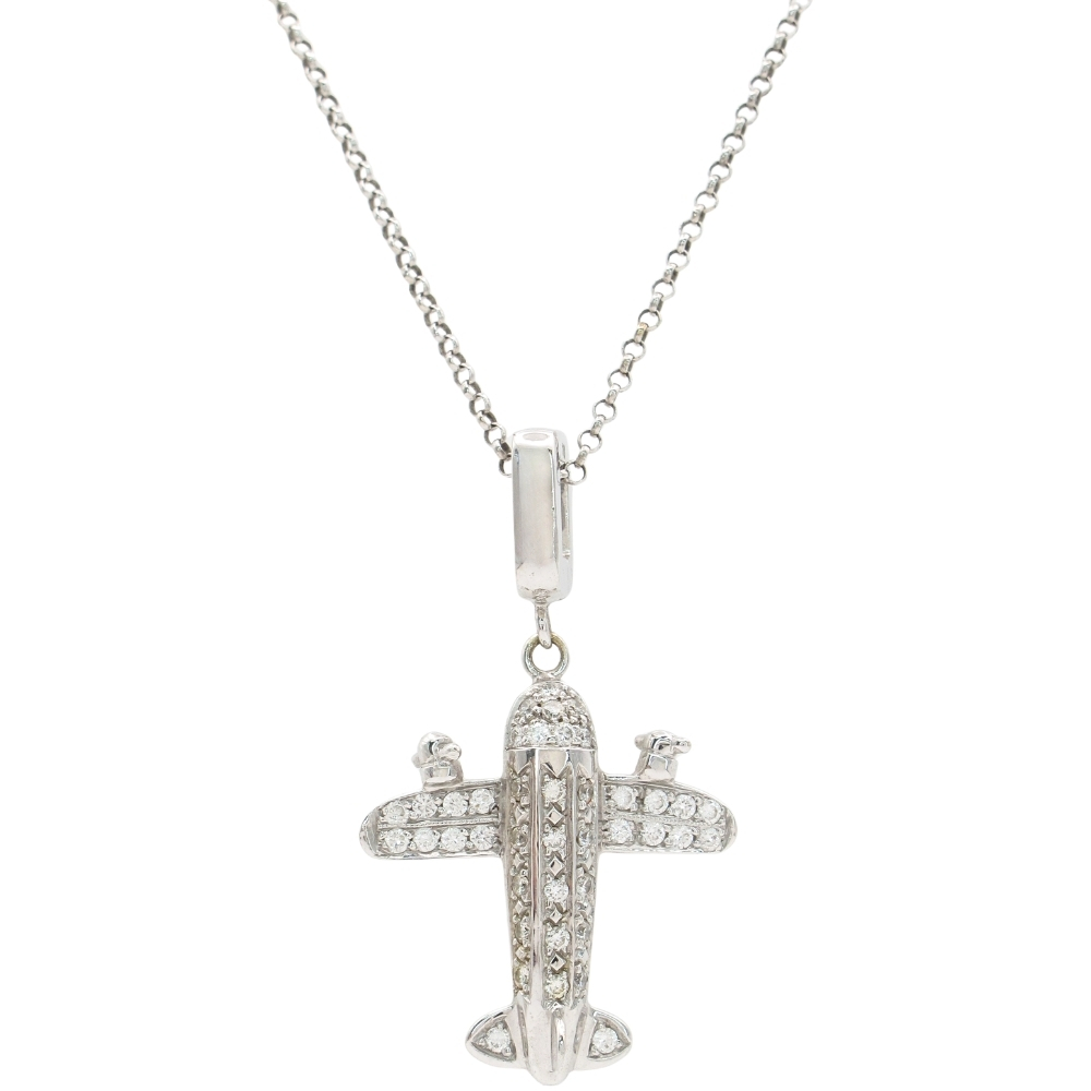 0.30ctw Diamond Airplane Pendant Necklace 18K White Gold