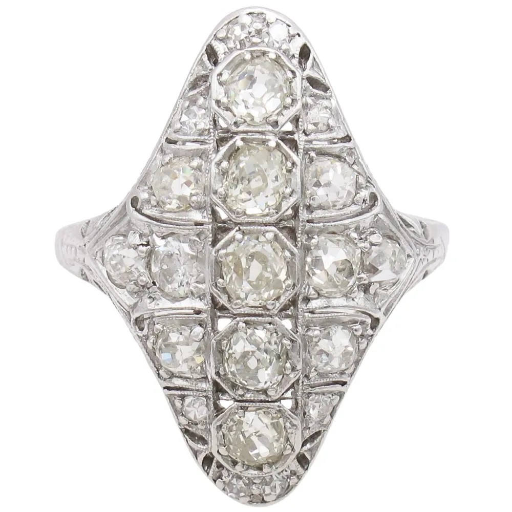 1.86ctw Diamond Edwardian Navette Ring 18K