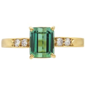 1.05ctw Green Tourmaline Ring with Diamond Accents in 18K Gold front