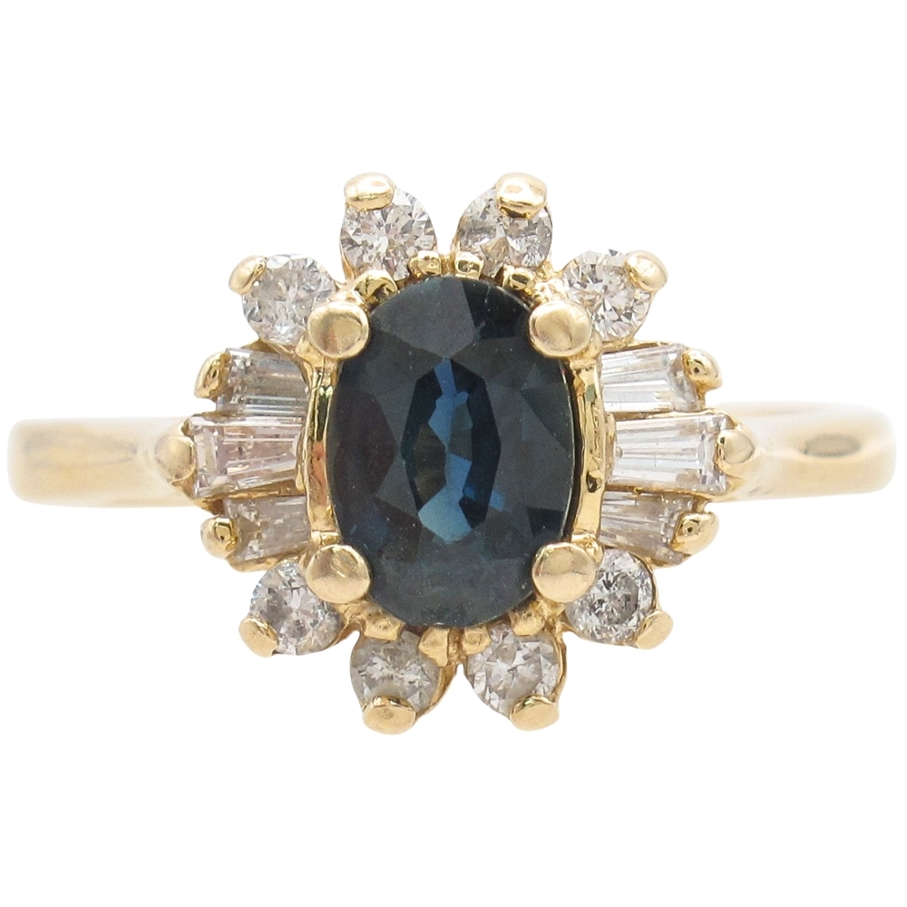 1.47ctw Blue Sapphire Ring with Diamond Halo in 14K Gold