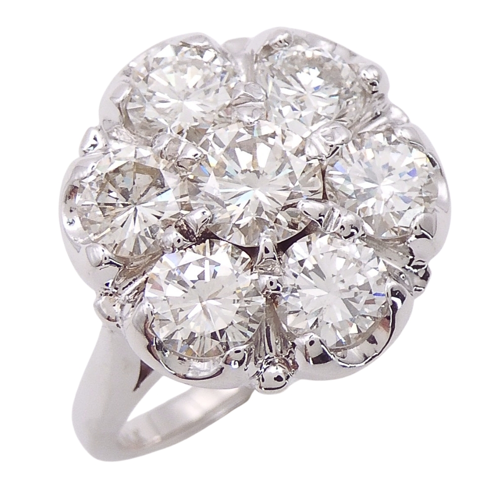 Vintage 3.14ctw Diamond Cluster 13ct Solitaire Look Cocktail Ring 14k White Gold