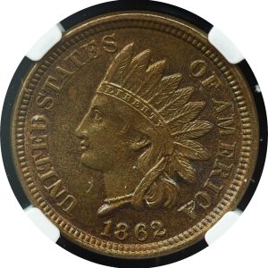 1862 Indian Head Cent MS62 NGC