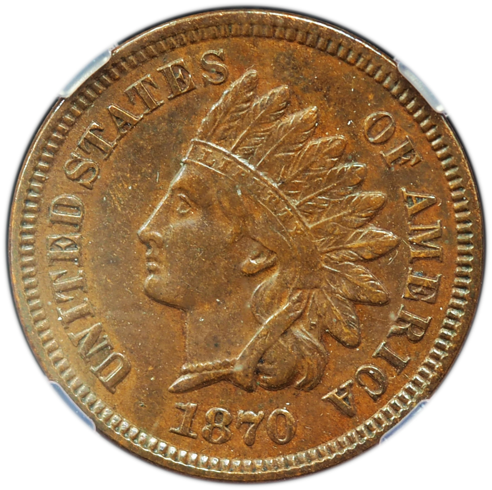 1870 Indian Head Cent AU55 BN NGC