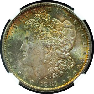 1881-S Morgan Dollar MS64 NGC – Rainbow Toned