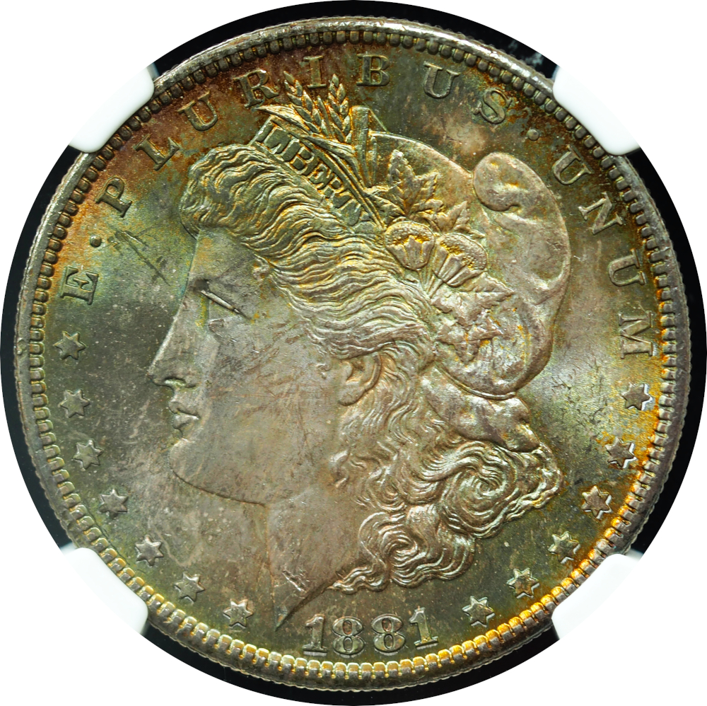1881-S Morgan Dollar MS64 NGC – Rainbow Toned