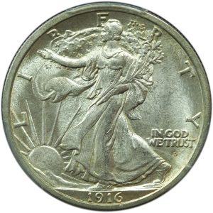 1916-D Walking Liberty Half Dollar MS66 PCGS – Bright White