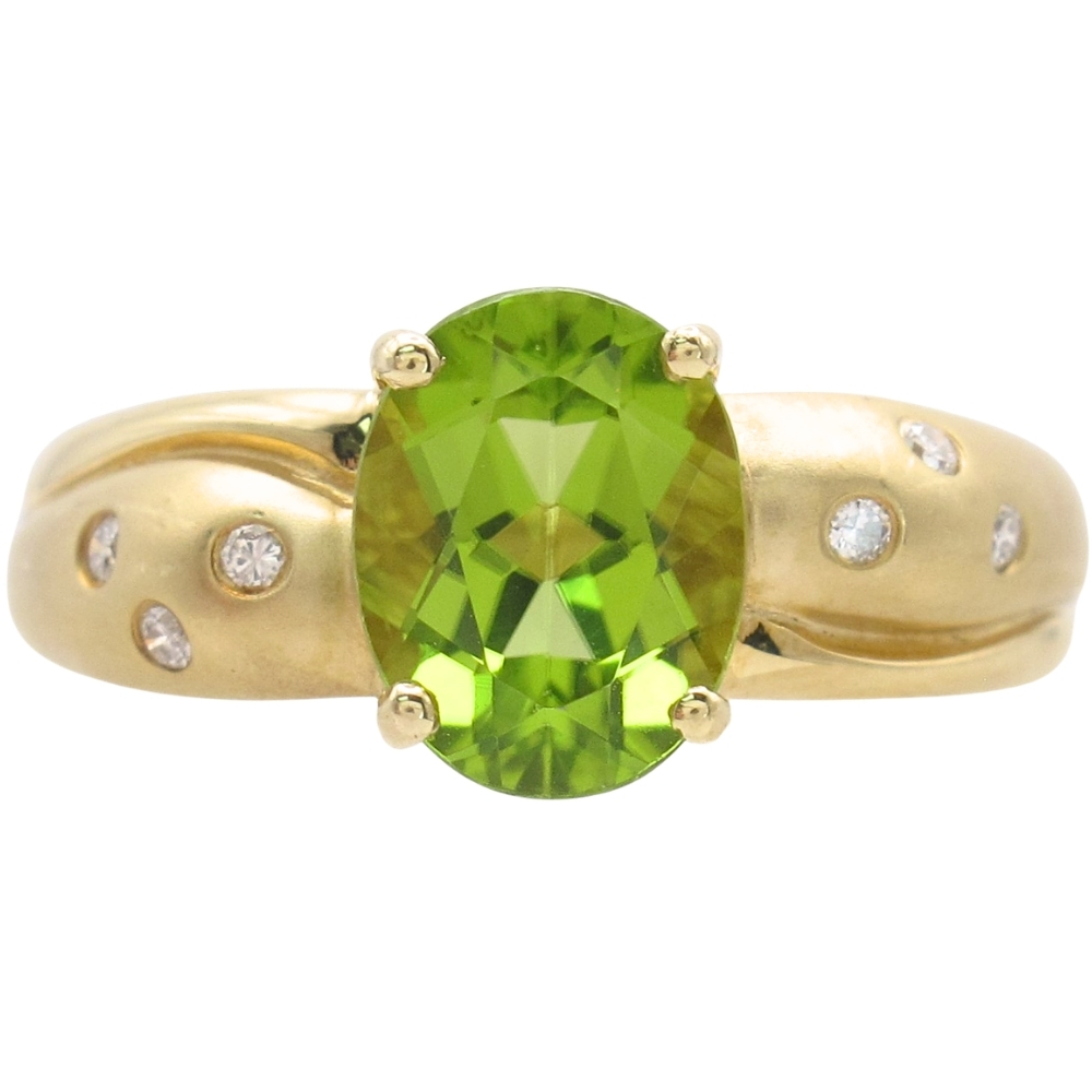 2.03ctw Peridot Ring with Diamond Accents in 14K Yellow Gold