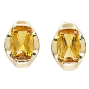 4.80ctw Cushion Citrine Contemporary Half Bezel Set Earrings in 14K Yellow Gold