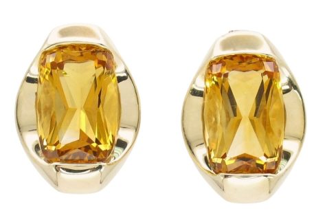 4.80ctw Cushion Citrine Contemporary Half Bezel Set Earrings in 14K Yellow Gold